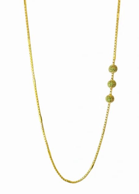 Gold plated side pendant long chain for women green stone imitation jewellery India