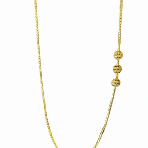 Gold plated side pendant long chain for women red white green stone imitation jewellery India